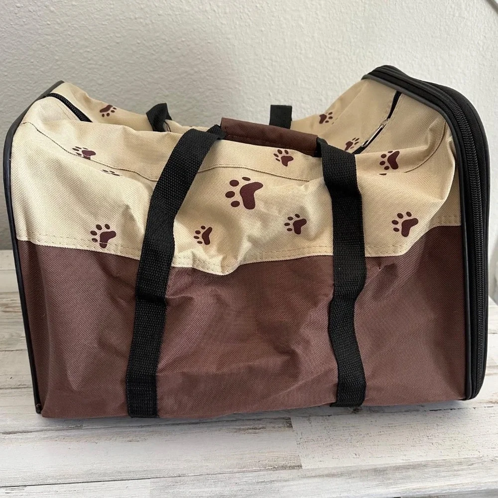 Dog & Cat Traveling Carrier with Wheels Paw Print Pet Travel Bag